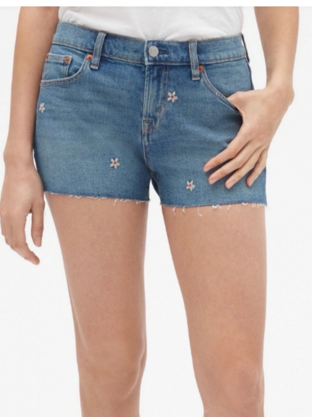 GAP Daisy Embroidered 3” Cutoff Denim Shorts
